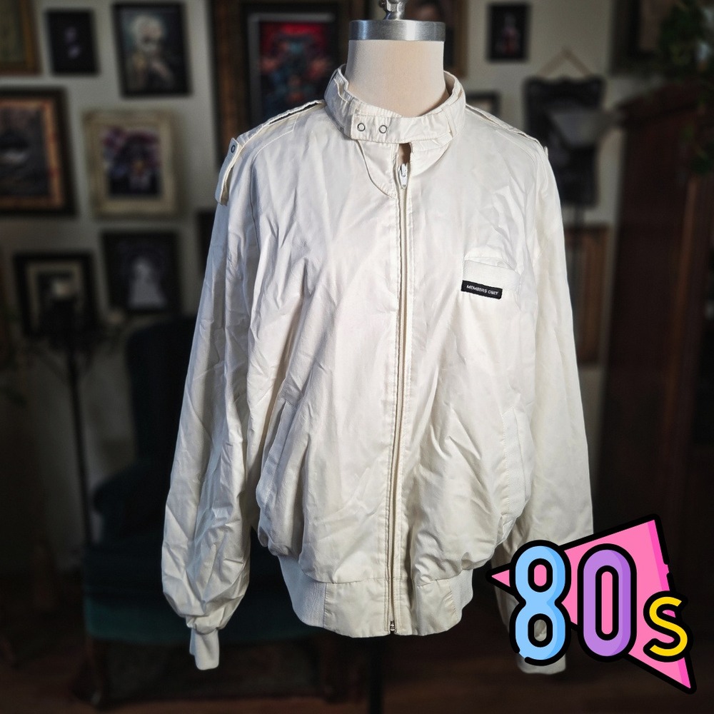 Members Only Jacket Vintage 80s Mens 44 Cream Iconic Racer Bomber Europe Craft